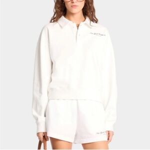 Sporty & Rich NY Health Club Polo Sweatshirt - White/Navy - Small